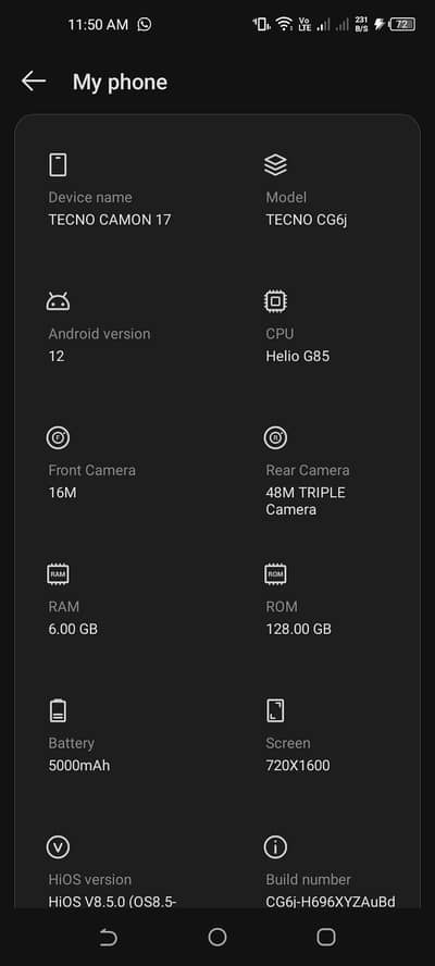 Tecno Camon 17. . . 6/128. . Condition . . 9/10 Exchange possible.
