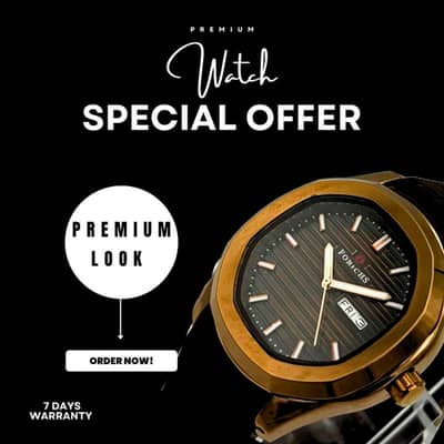 Men's Stainless Steel Watch with Brown Strap & Luminous Dial