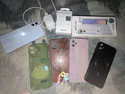 Samsung A05 with box,geniun charger with box, 4 back cases