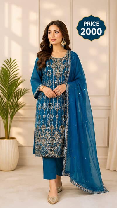 3 Piece Fancy Embroidered Suit – Medium Size – Like New urgent sell