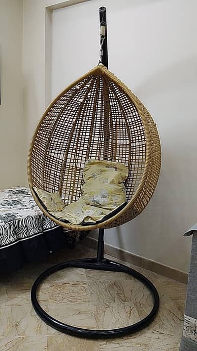stylish Rattan hanging egg swing chair - Like New - Rs 16000 only