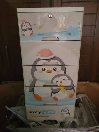 5-tier Penguin Theme Plastic Storage Drawer for kids