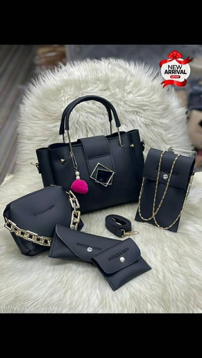 All black leather handbags with phone & sunglasses case