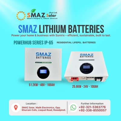 Smaz Battries, 51.2 KW, 48V, 100 AH, Lithium Battries, Solar Battery
