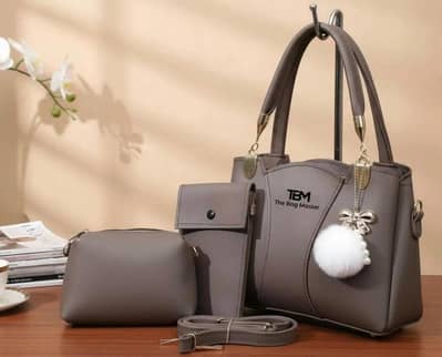 TBM 3 Piece Handbag Set Black Rexine for Women
