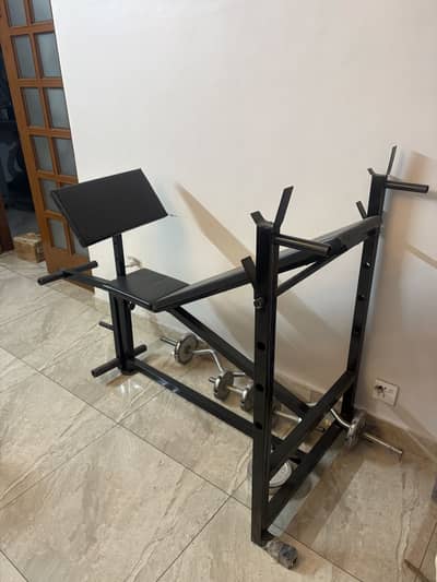 Bench press with rod and dumble