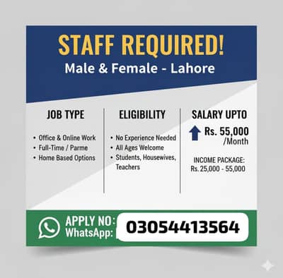 OFFICE WORK AVAILABLE FOR MALES AND FEMALES
