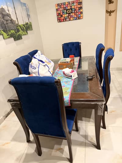 Pure wood dining table with 6 chairs for sale