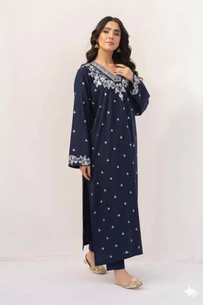Deep blue embroided 2 pc lawn suit