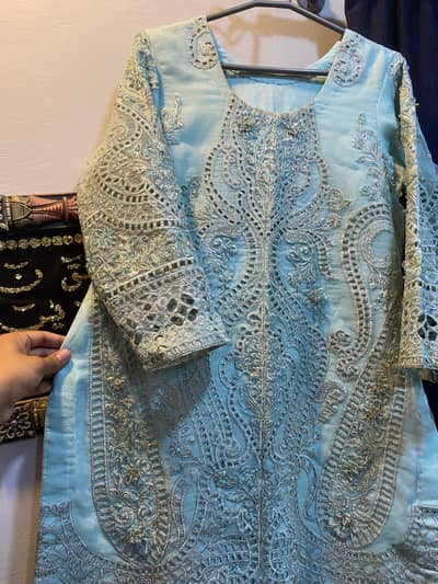 Adan Libas Luxury Sea Green Embroidered Dress – Elegant Formal Wear 