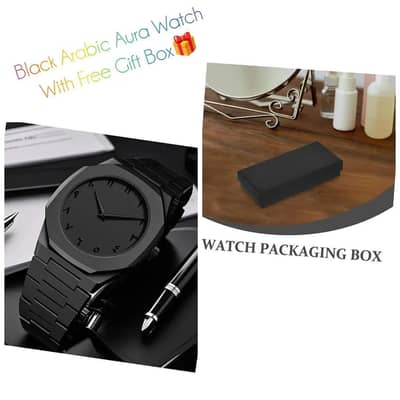 Men black Aura Watch (Arabic) (With dilevery)