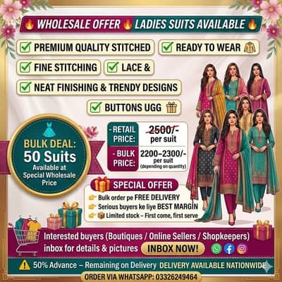 Wholesale Ladies Suits – Ready Stock with Stitching (50 Suits)