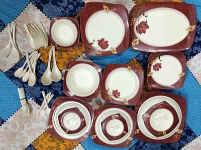 Red Color Plastic Full Dinner Set For 8 Person