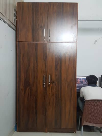 2 Door Wooden Wardrobe Almari with Top Boxes | 4 Locks | 6x4 ft | Like