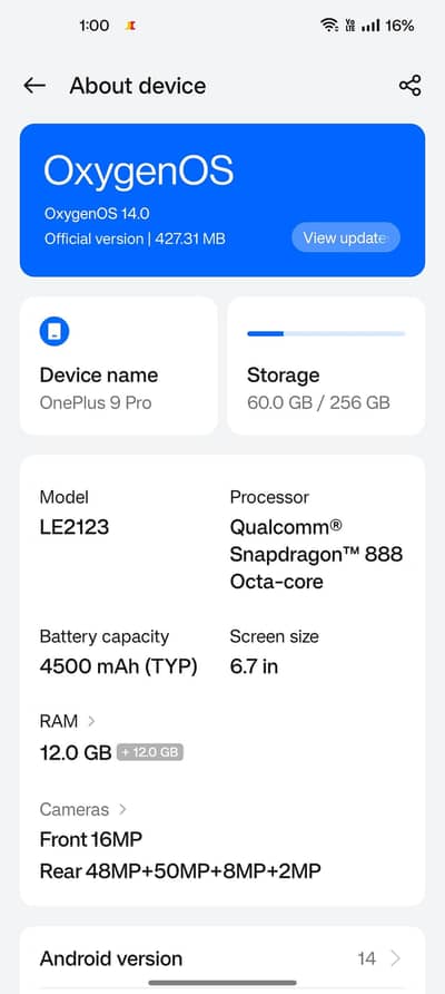 OnePlus 9 pro 5G . . 12+12 ram 256 memory approved