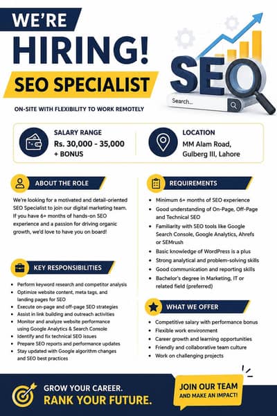 We’re Hiring: SEO Specialist ( At least 6 Months Experience)