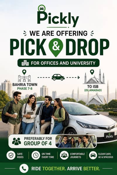Pick & drop service - from bharia 7-8 to office & uni’s