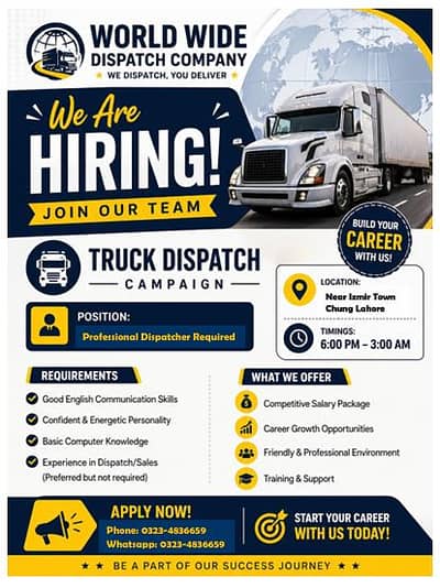Required Experience Dispatcher Male/Female