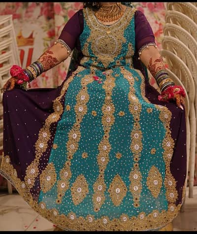 bridal maxi heavy embroidered  teal purple  ferozi Dulhan walima ders