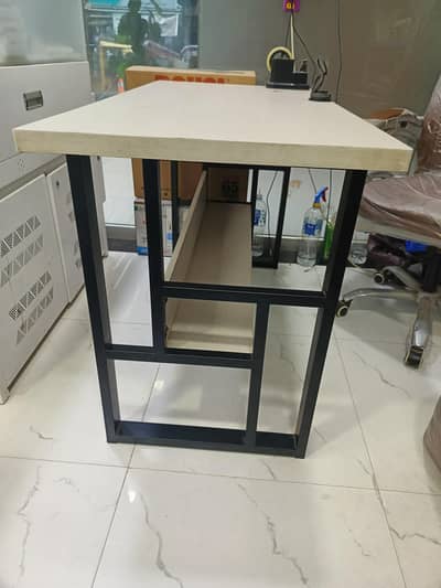 Office Study Table with Metal Frame & Wooden Top