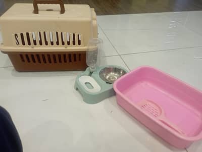 cat cage, feeding Trey and litter box for sale
