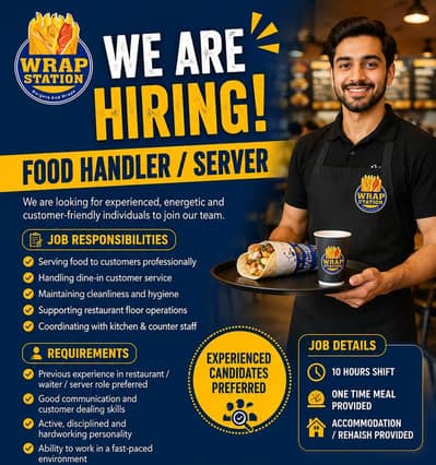 Food Handler/ Servers position Available.