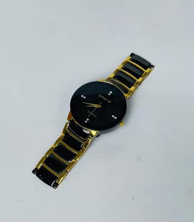 Men's Black Gold Stainless Steel Analogue Watch