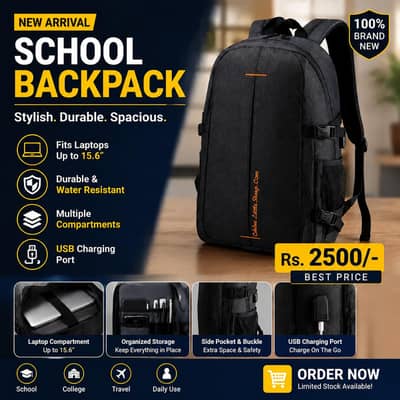 “Premium Laptop & School Bag – Spacious, Durable, New”