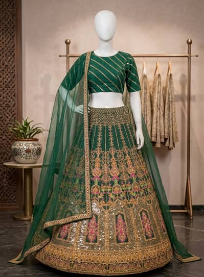 royal emerald green lehnga for mehndi brand new