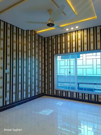 Pvc wallpaper. panelling. Blinds. Pvc vinyl & wood floor. Ceiling. grass.