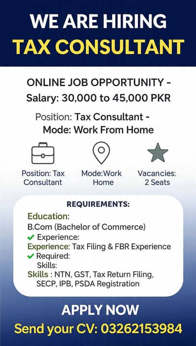 Online Tax Consultant Required - Work From Home | 30k-45k Salary