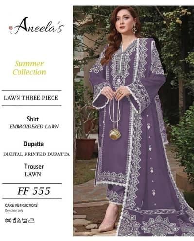 Purple Lawn Three Piece Embroidered Suit for Women