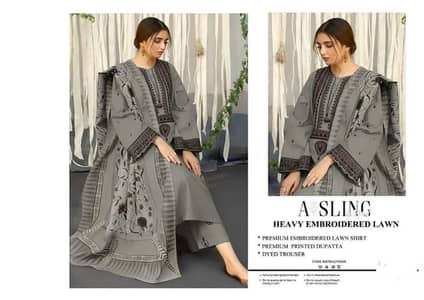 Heavy Embroiderd  Lawn Suit Grey Women's  A-Line