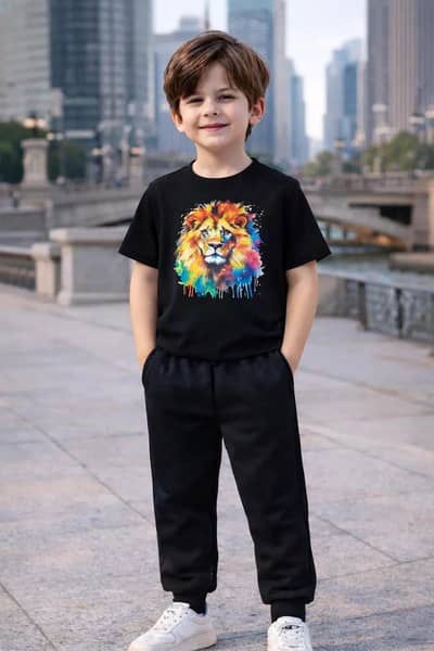 Kids lion Print 2-pieces Tracksuit  Black polyestet