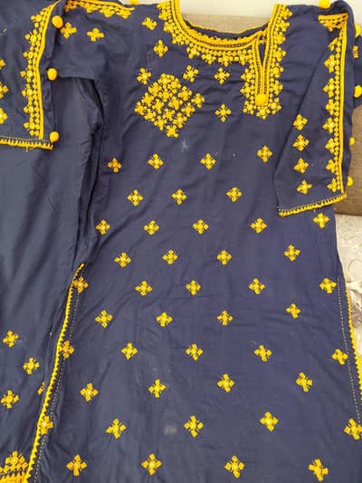 hand embroidery two  piece dress navy blue color