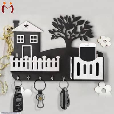 Modern Black Wooden key holder with phone and Remote stand