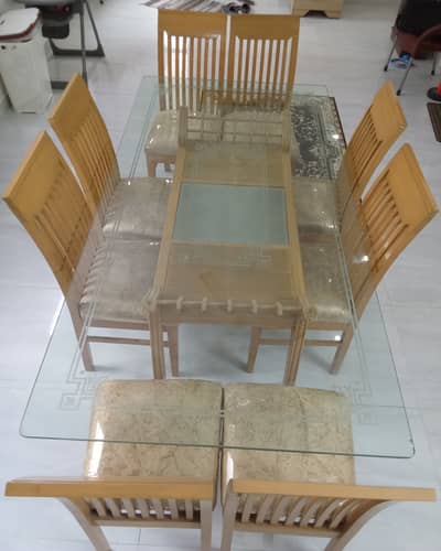 8 Seater Dining Table with Glass Top For Sale in Karachi