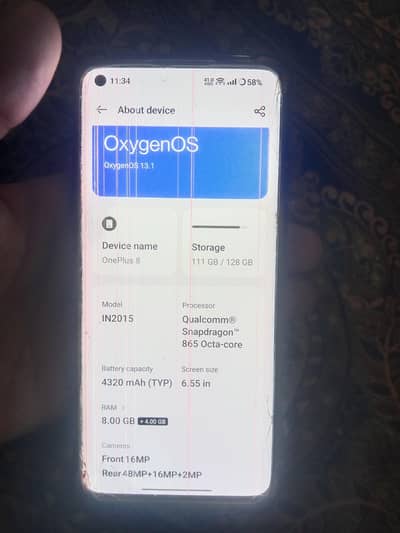 OnePlus 8 back tota hua ha or screen line bhe ha baqi ok ha