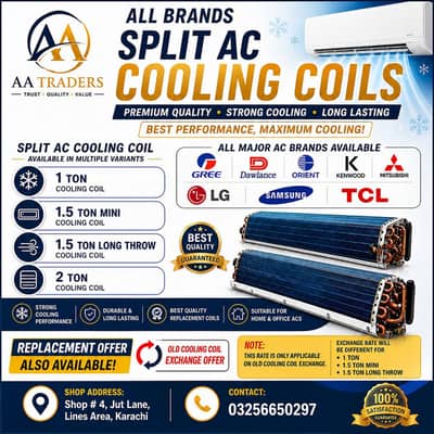 AC Cooling Coils 1 Ton / 1.5 Ton / 2 Ton Exchange Offer