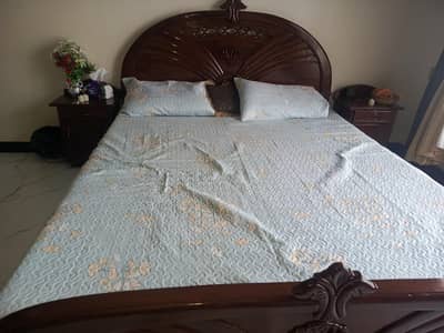 3 Wooden King Size Bed With Mattress and side table