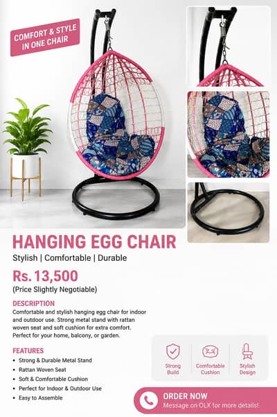 Pink Hanging Egg Chair Swing – Comfortable & Stylish