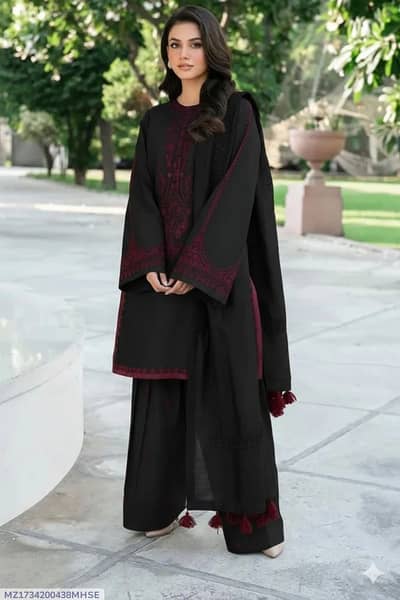 Black Embroidered Lawn 3Pcs Set for Women