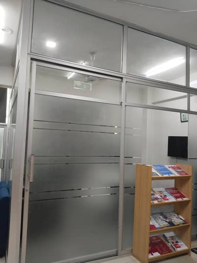 Aluminium Office Partition with Frosted Glass – Complete Cabin Setup