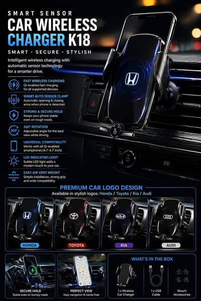 Car Phone Holder with Wireless Charging