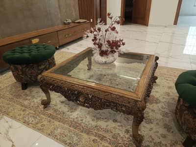 Elegant Hand-Carved Wooden Center Table Set for Sale  Premium