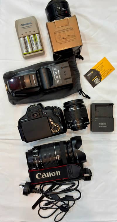 canon 600d with 3 Lens Flash Gun & more complete Package 03249107656