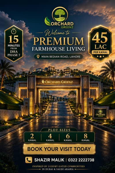 Orchard Greenz Luxury Farmhouse Society Land For Sale Prime Location On Main Bedian Road, Lahore