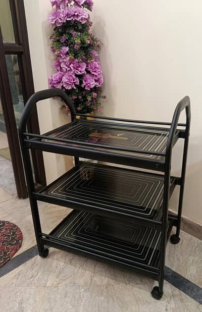 Falcon Tea Trolley / Serving Table – 3 Tier Glass Cart with Wheels