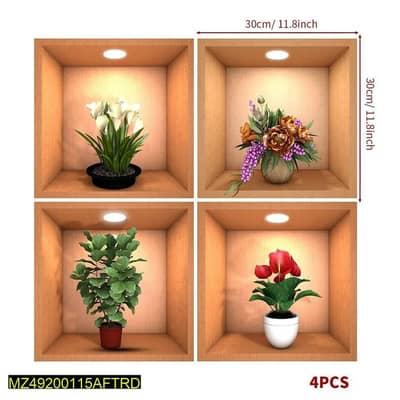 4 pcs 3D floral wall stickers with  lighting 30 cm