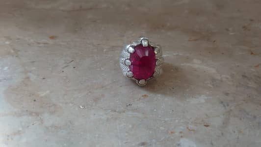 Heavy chandi Ring with Red Stone